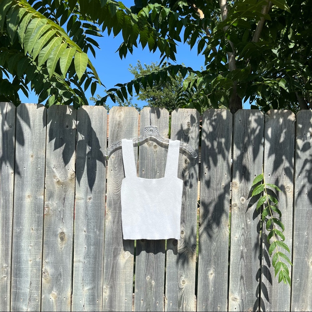 White Knit Square Neck Crop Top